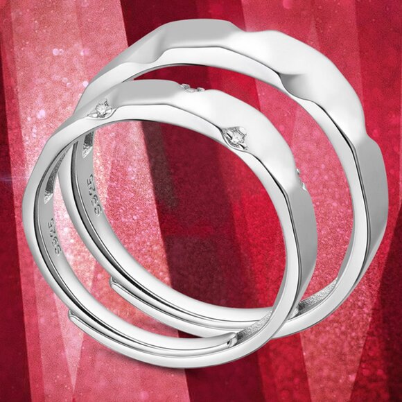 Two Adjustable sterling silver Rings, 925 stamp, Couples rings, His & Hers set - Picture 3 of 4